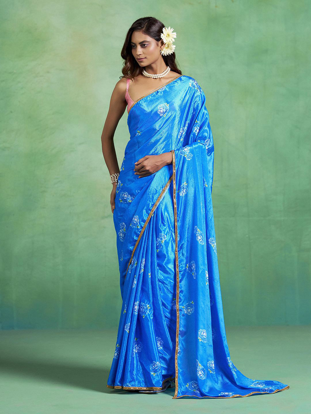 all about you Floral Print with Embellished Border Pure Chiffon Saree