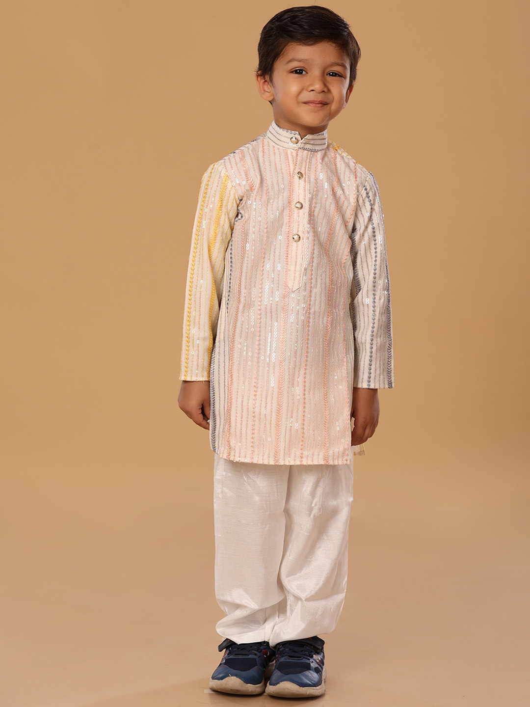 The Mini Trunk Peach Net Work Kurta Set