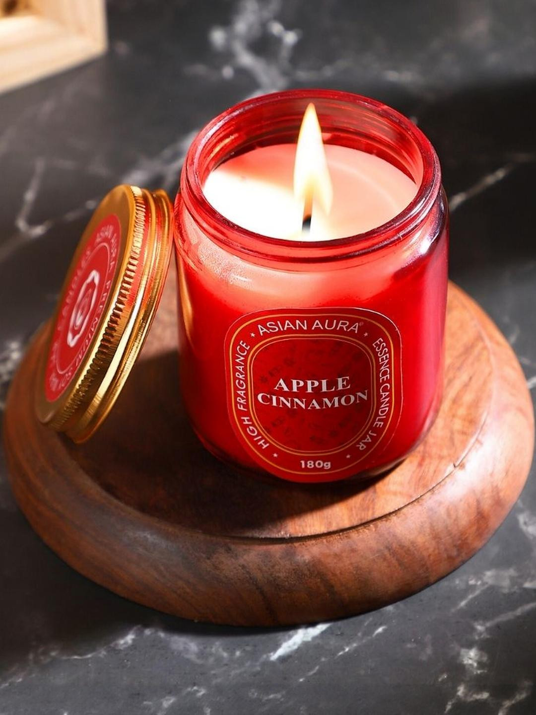 Asian Aura Premium Scented 1 Wick Apple Cinnamon Solid Geometric Regular Jar Candles