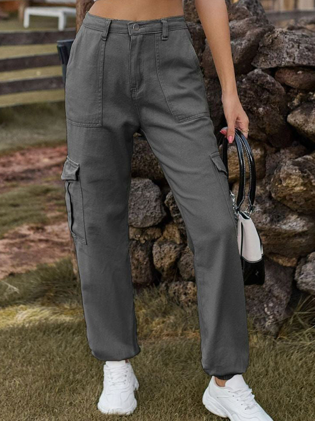 Oh Rare Women Semi-Elastic Denim Slim Fit Cargos Pant