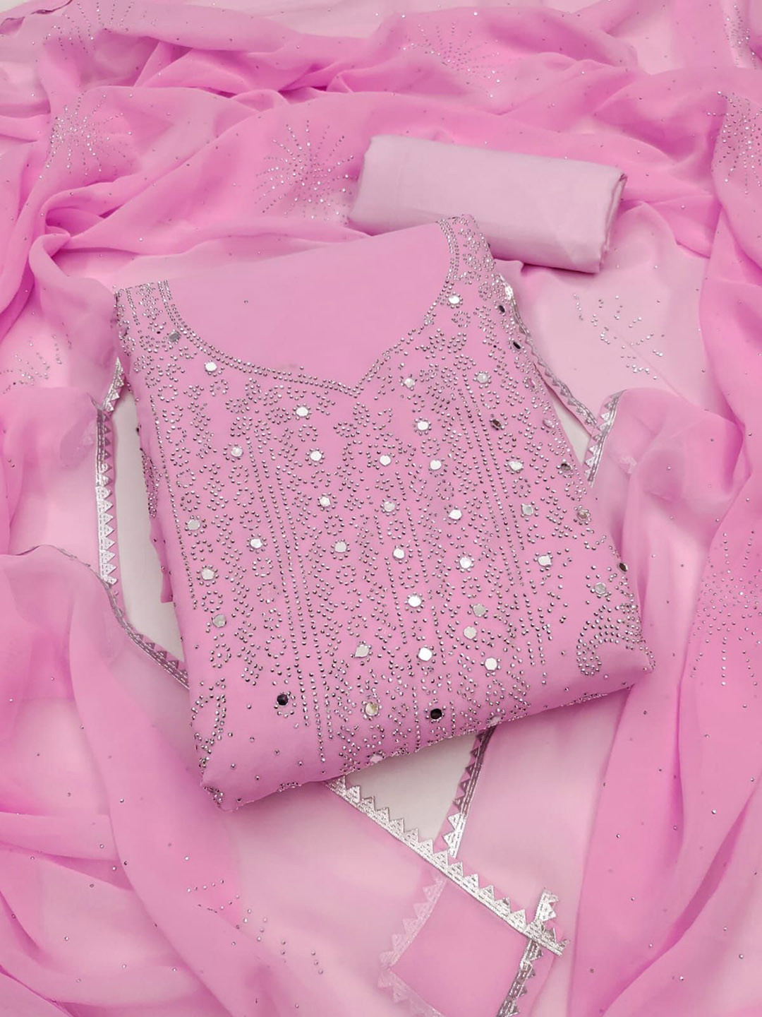 HE VAHLA Embroidered Mirror Work Unstitched Dress Material