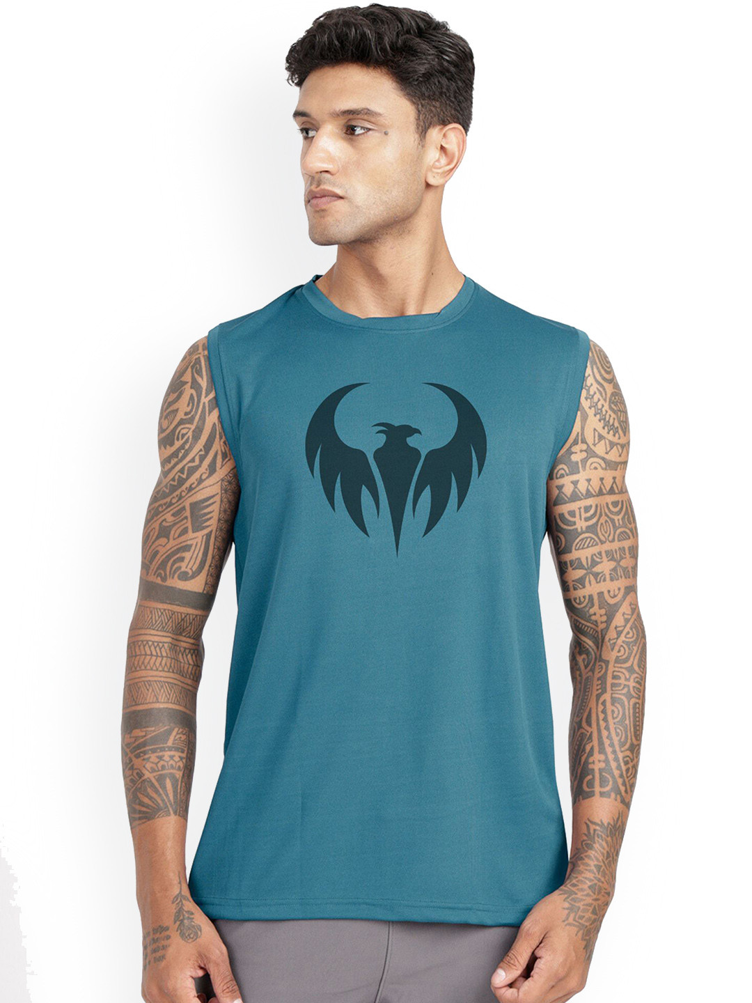 3Colors Printed Dri-FIT Gym Vest VEST-CCUT-EAGLE-AF BLUE( PRINT-C BLK)
