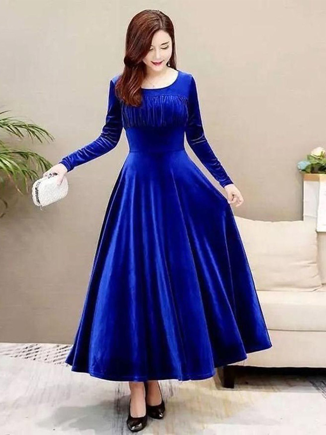 WESTCHIC Velvet Fit & Flare Maxi Dress