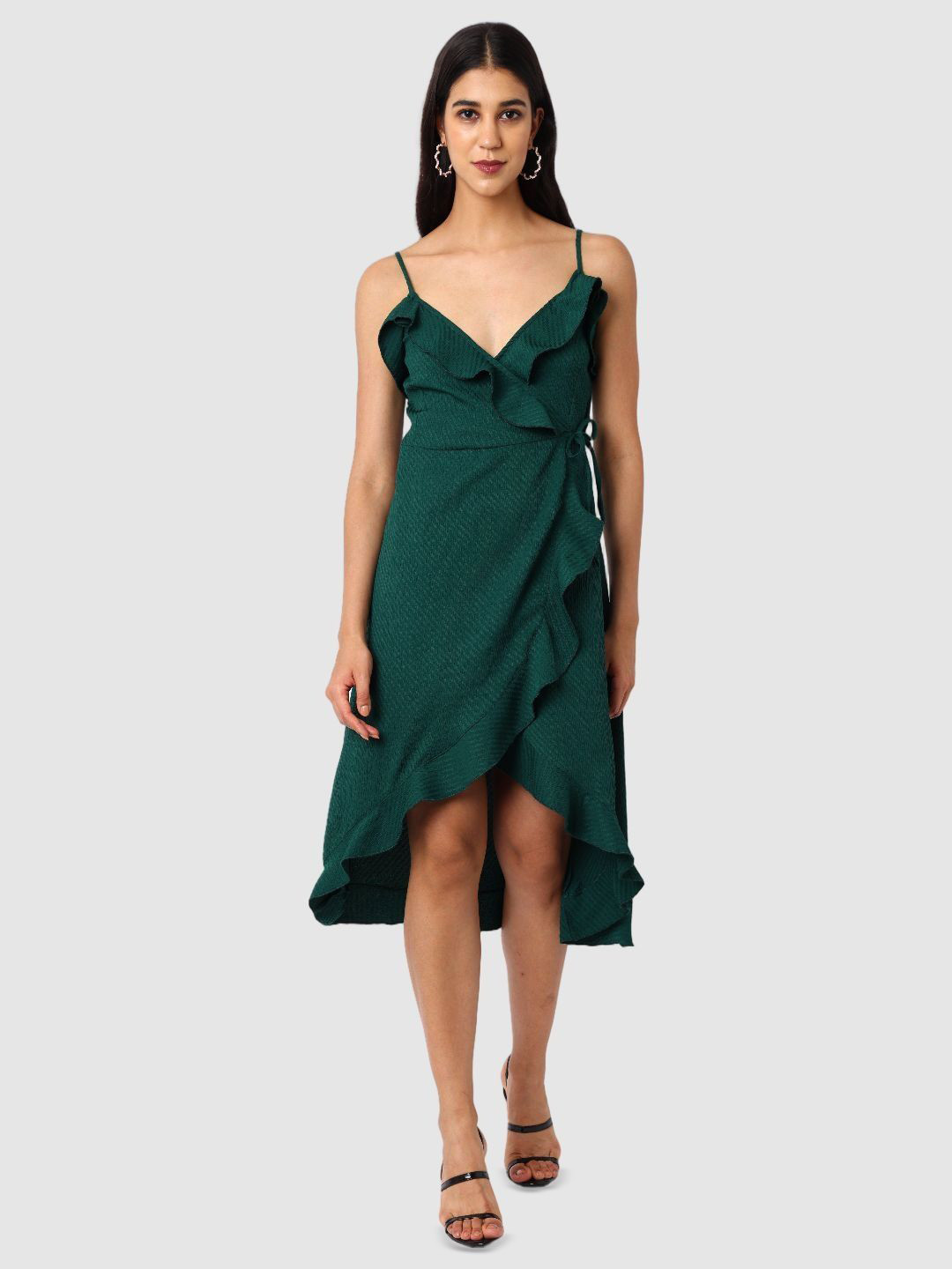 Freehand by The Indian Garage Co Aventurine Women Self Design Wrap Midi Dress
