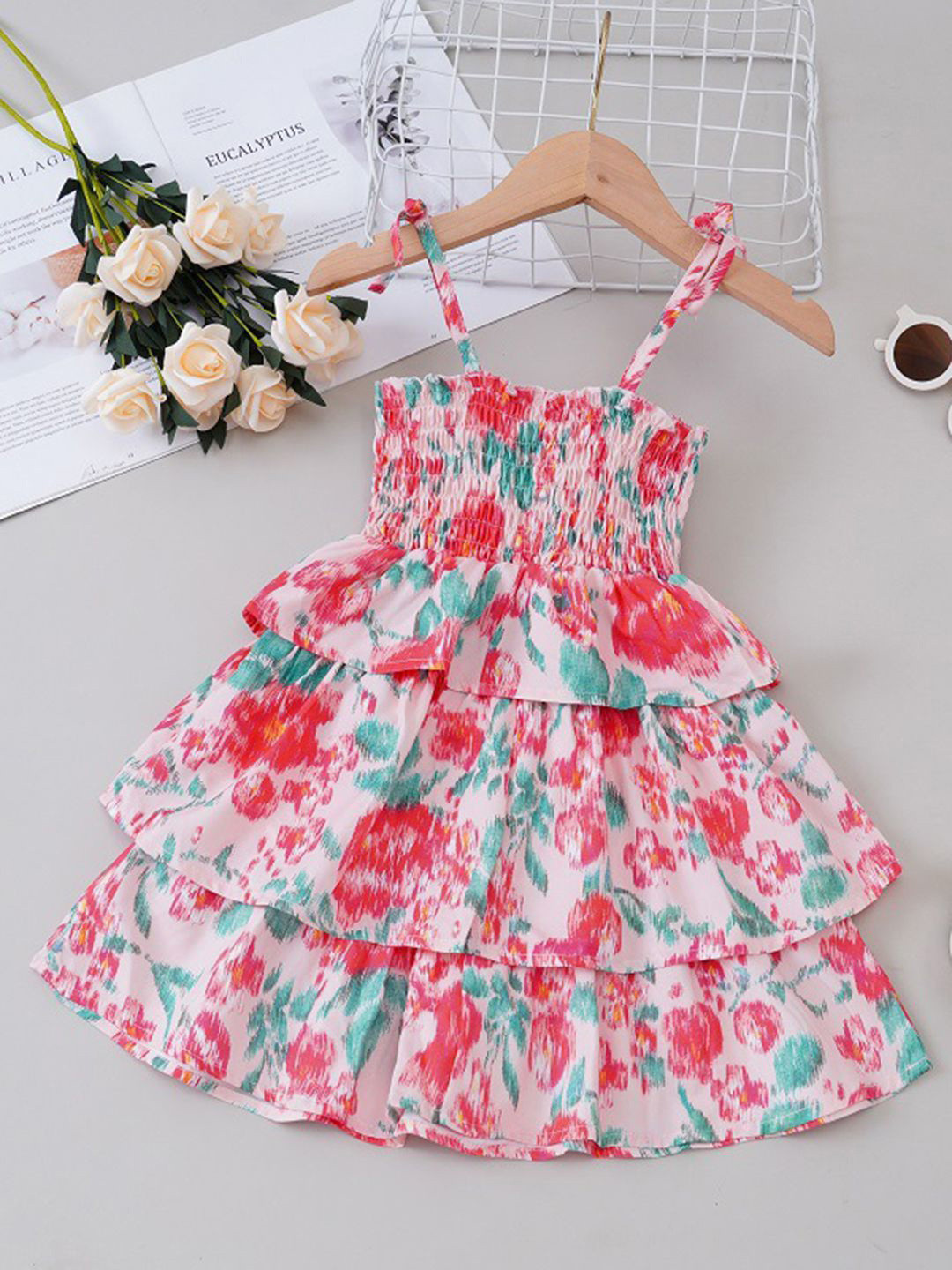 INCLUD Girls Tie and Dye Shoulder Straps Smocked Fit and Flare Dress