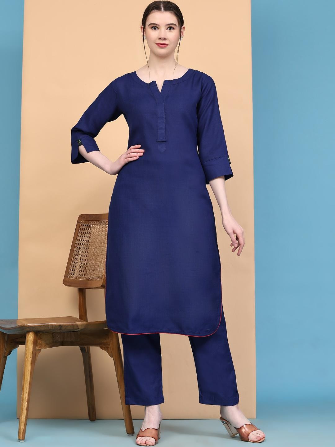 itora Blue Cotton Blend Kurta Sets