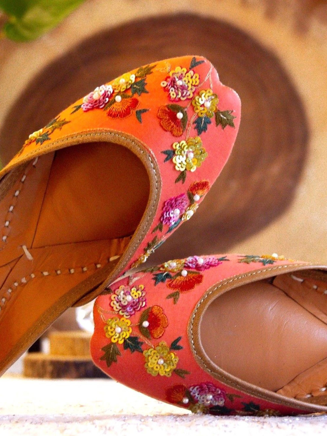 Amaryllis for her Women Multicoloured Flowers Printed Embellished Ethnic Mojaris Flats
