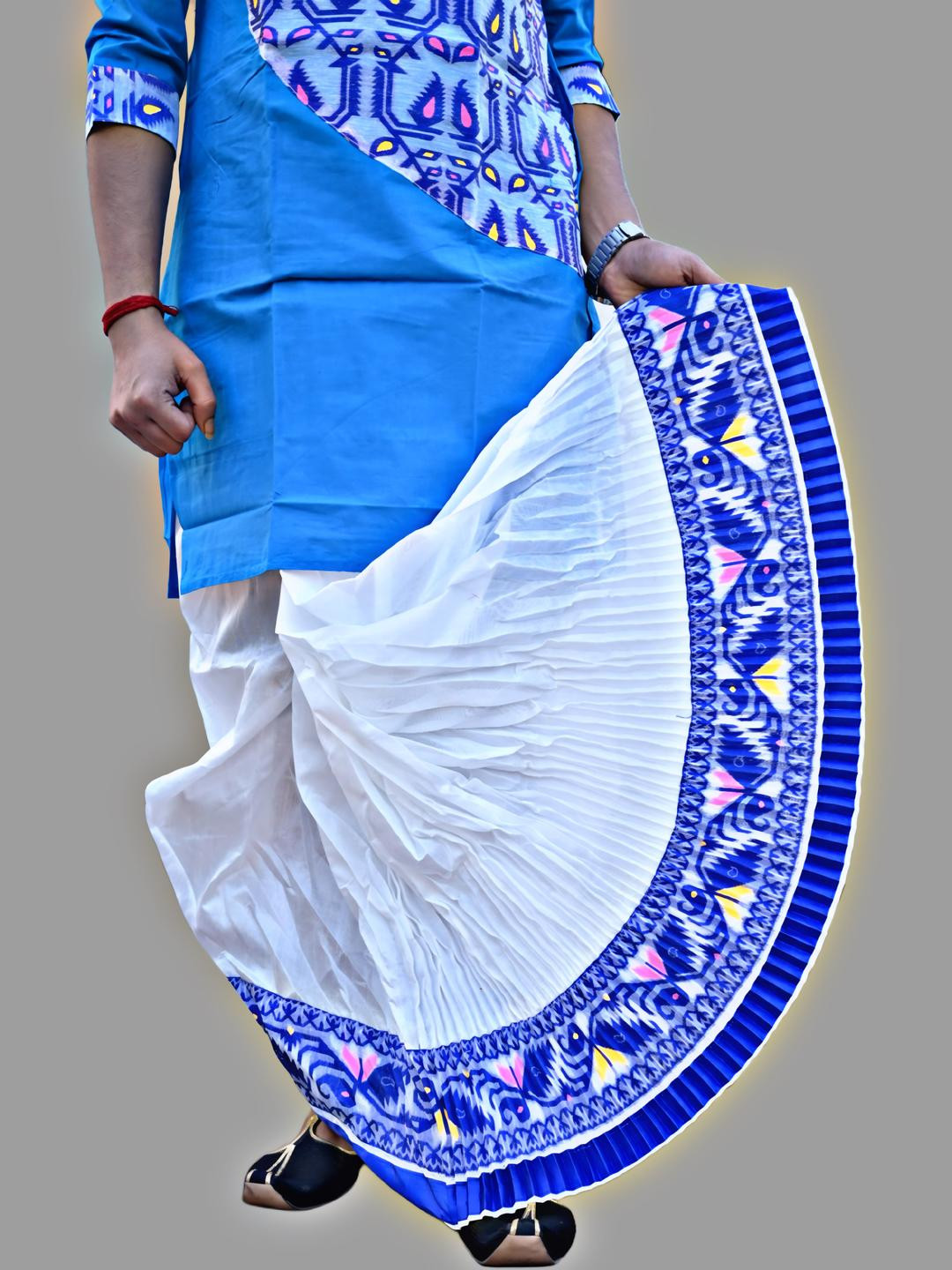 Jamdani Border Ready To Wear Men Solid Mour Puccho Dhoti
