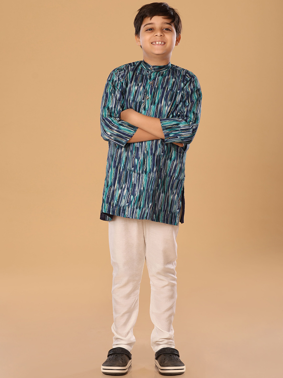 The Mini Trunk Blue Mixed Foil Kurta Set