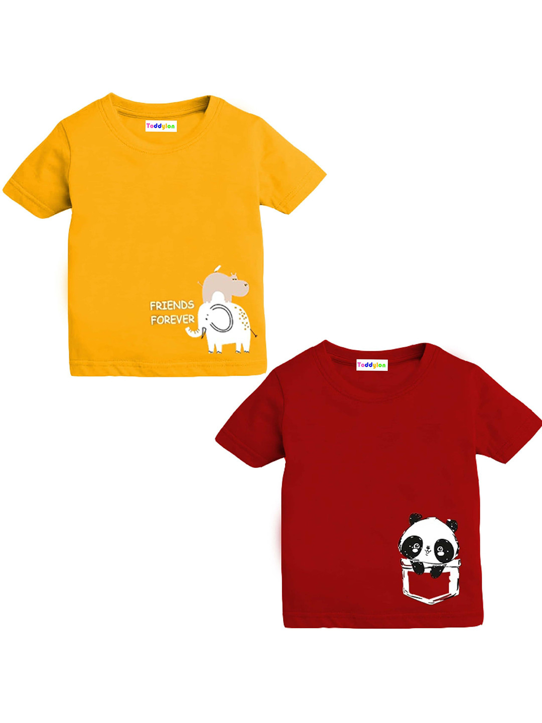 Toddylon Kids Pack of 2 Graphic Printed Round Neck Cotton T-shirts