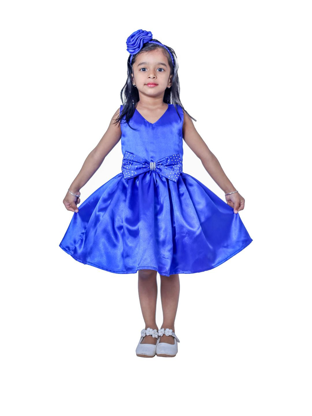 Shahina Fashion Girls V-Neck Bow Detail Satin Fit and Flare Dresses