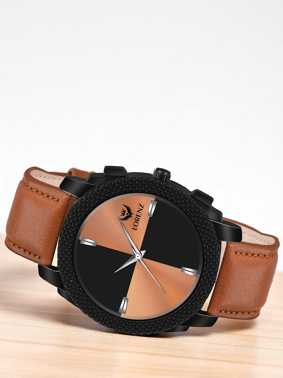 LORENZ Men Two Tone Patterned Dial & Leather Straps Analogue Watch MK-409R