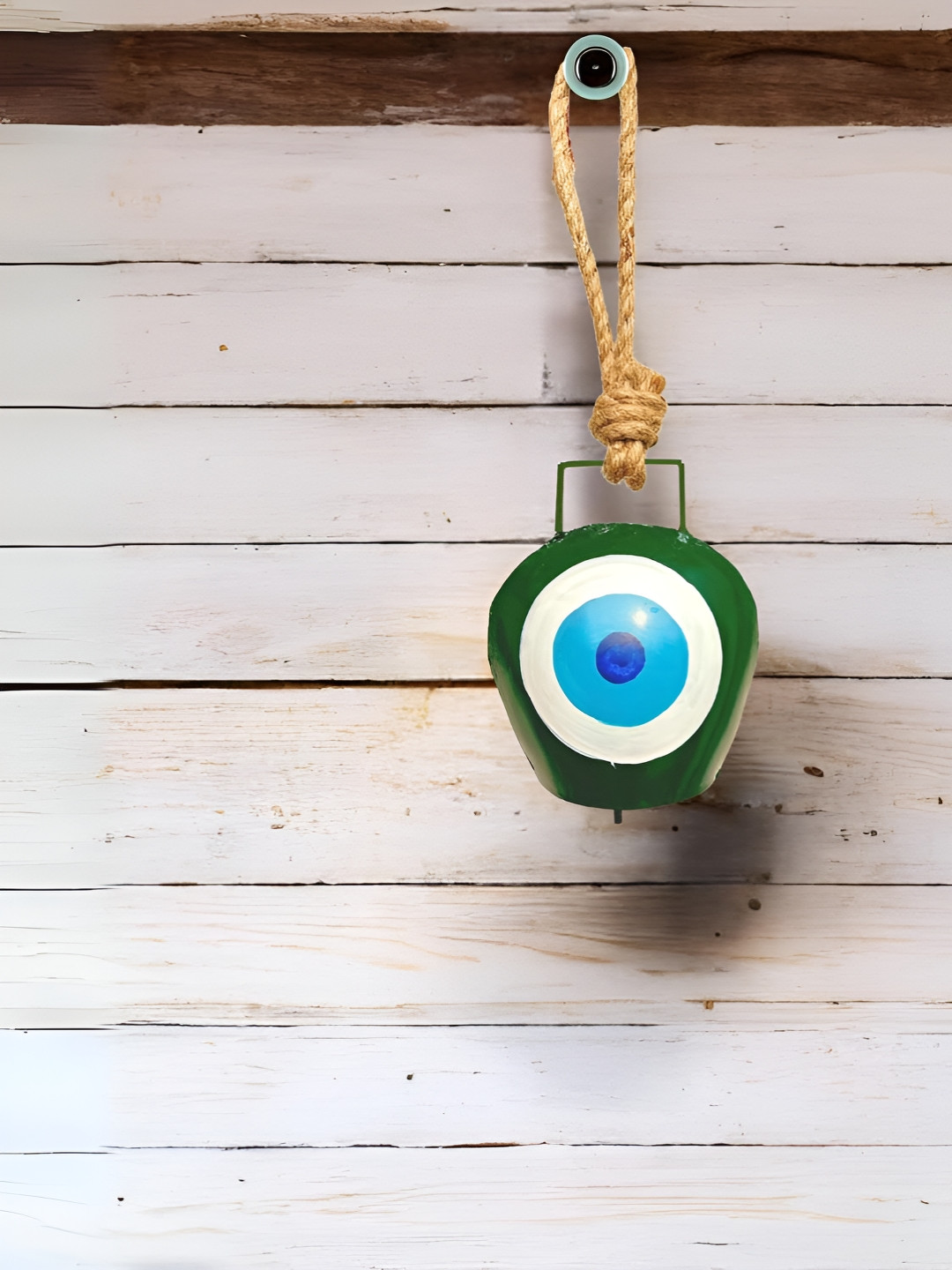 JASMEY HOMES Green Evil Eye Bell Feng Shui Vastu Metal Glossy Hall Wall Hangings-23In