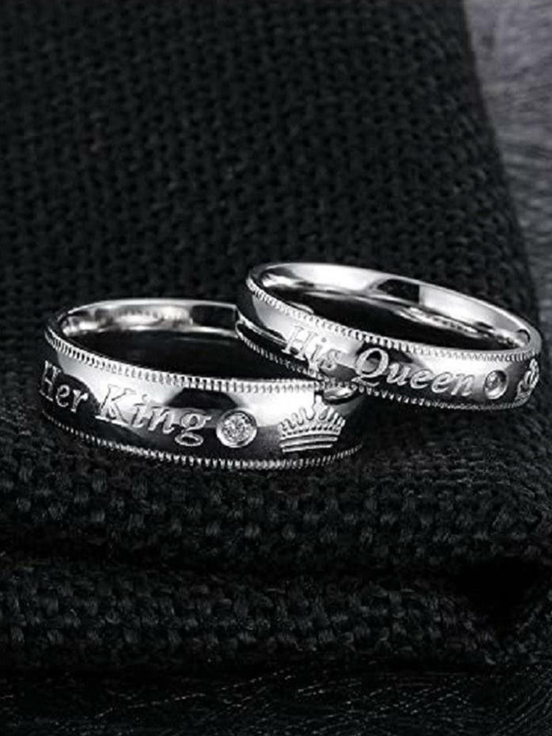 Ringzinnie Set Of 2 Stone Studded Her King & His Queen Details Adjustable Finger Rings