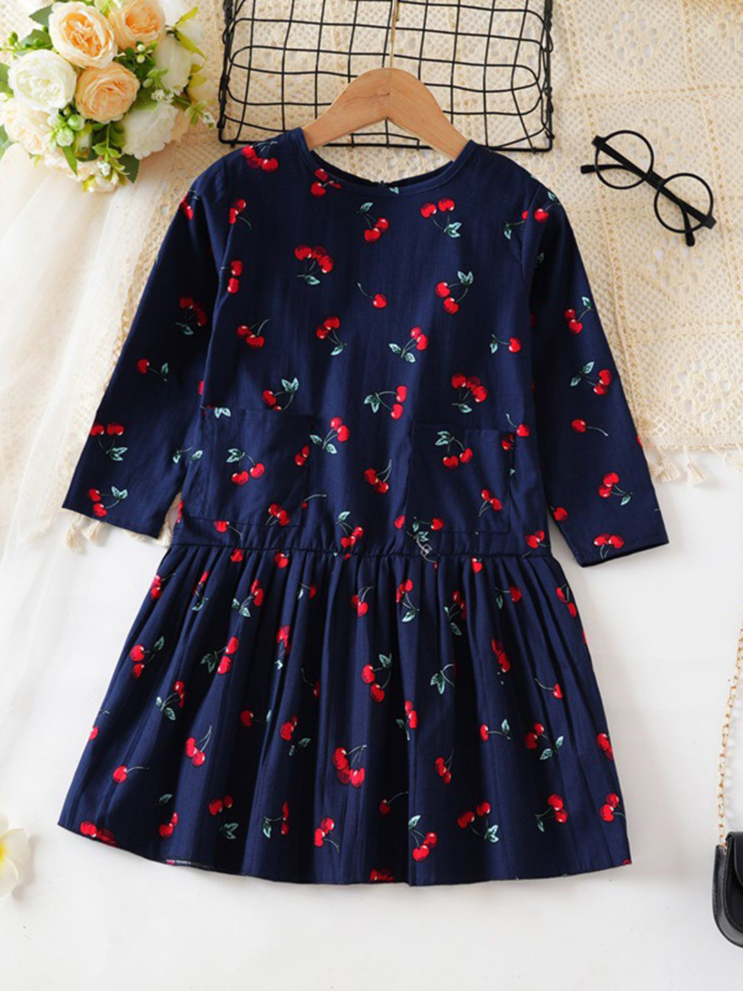 INCLUD Girks Cherry Printed Drop-Waist Dress