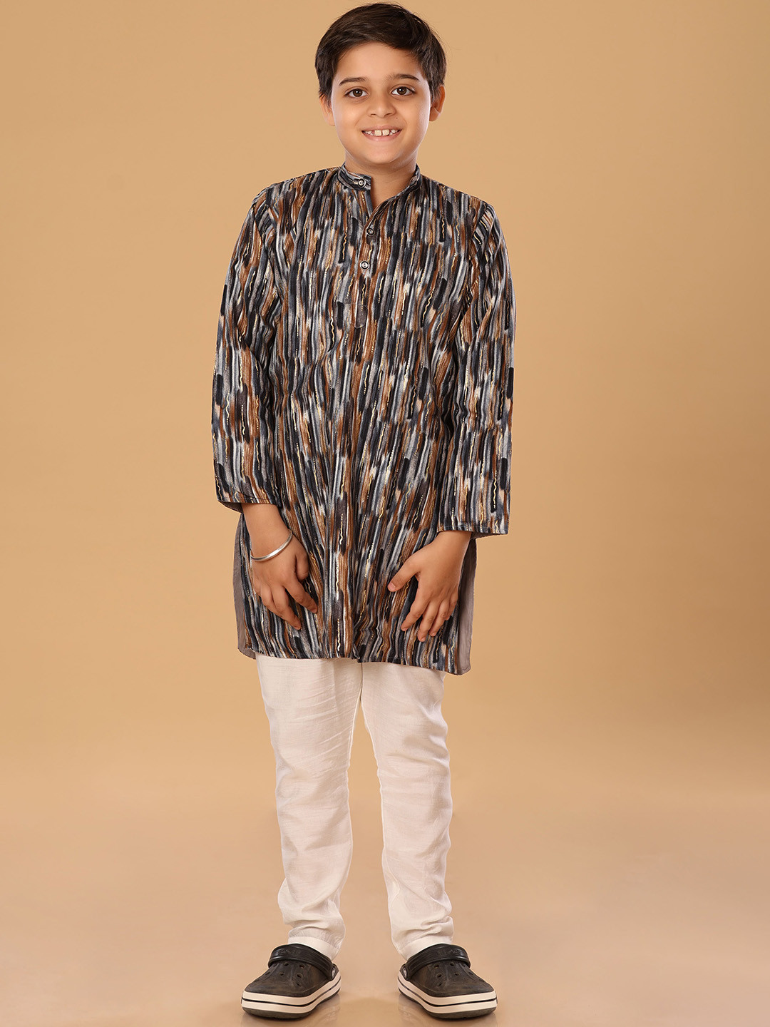 The Mini Trunk Brown Mixed Foil Kurta Set