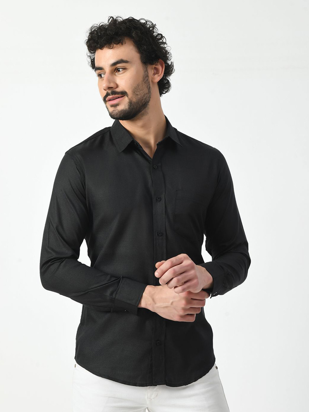 PRINTINDIA  Spread Collar Cotton Linen Shirt