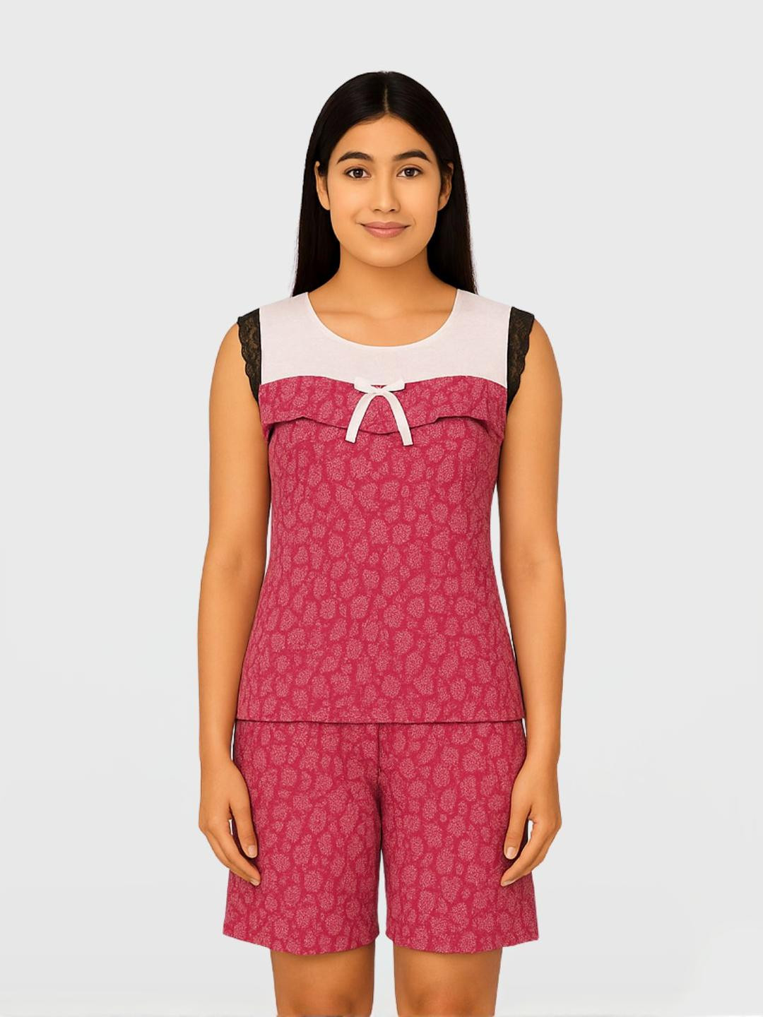 ZERJAMA Women's Pink Printed Night suit