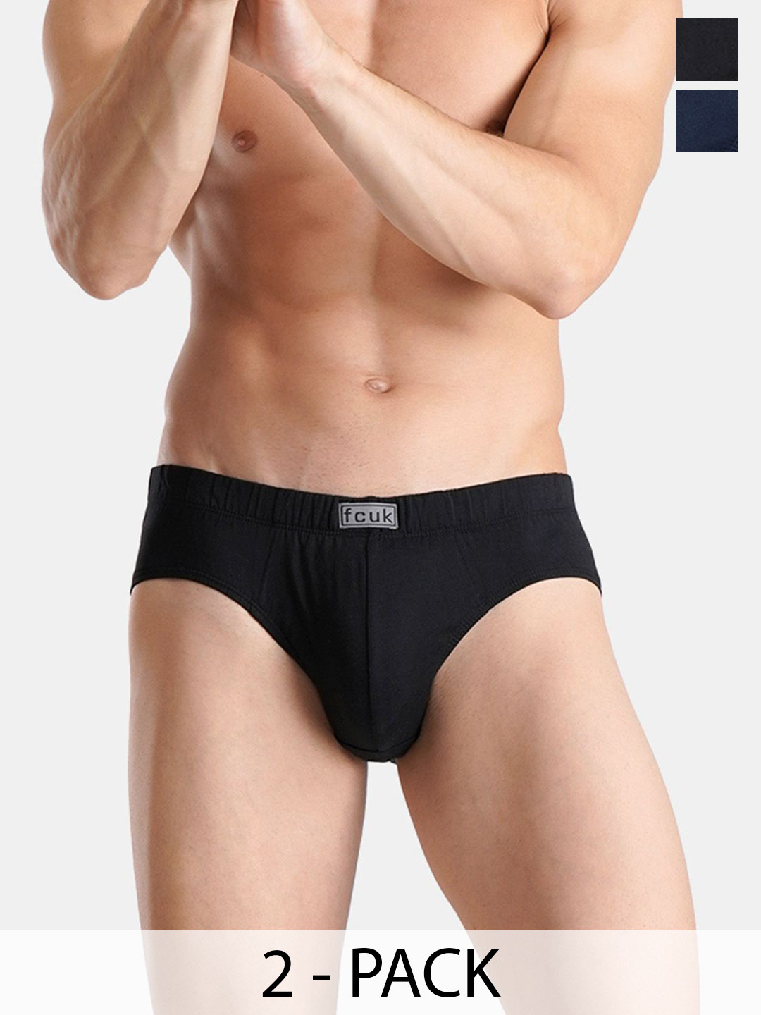 FCUK Pack Of 2 Cotton Mid Rise Hipster Briefs PRESTONDARK SAPPHIRE-JET BLACK-S