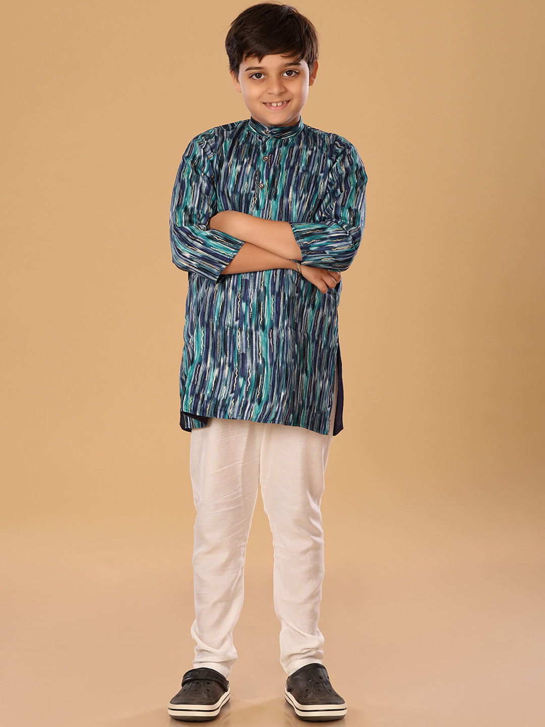 The Mini Trunk Blue Mixed Foil Kurta Set