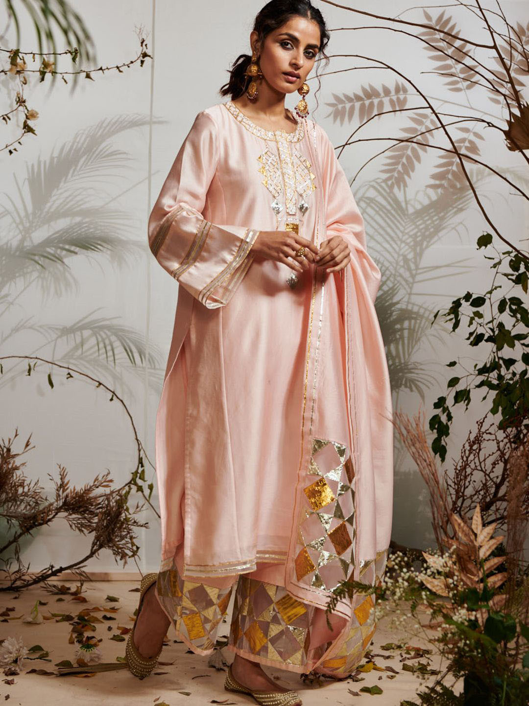 Gulabo by Abu Sandeep Women Embellished Relaxed Fit Mid-Rise Gota Memoni Trousers