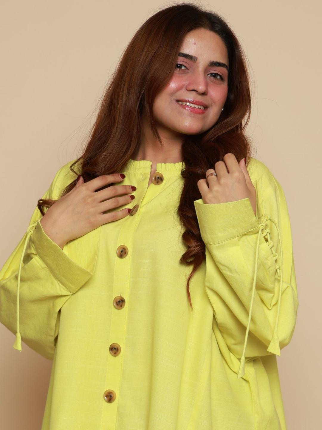 Shankriti Yellow Cotton Linen Shirts