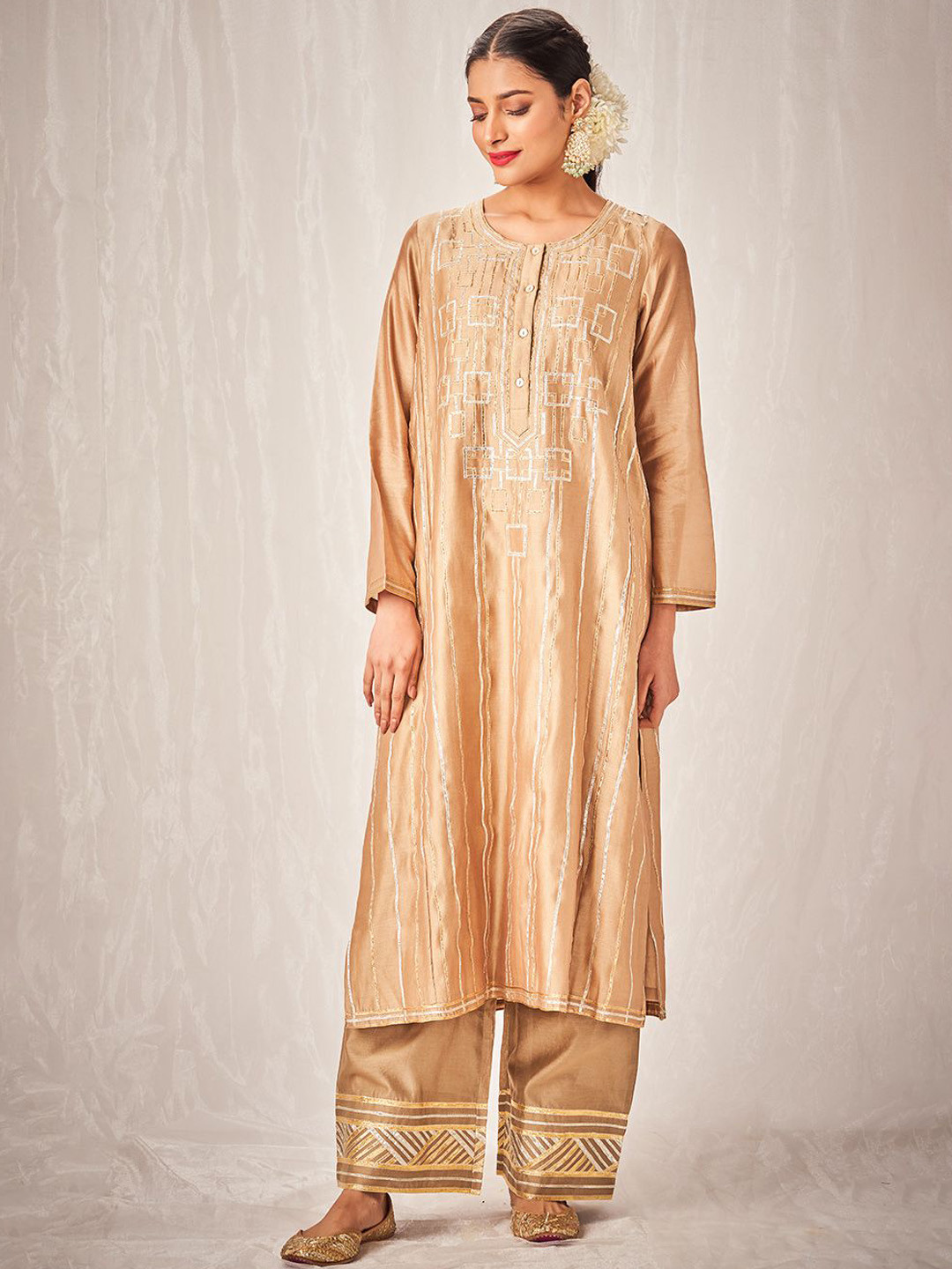 Gulabo by Abu Sandeep Antique Women Embellished Relaxed Straight Leg Mid-Rise Trousers