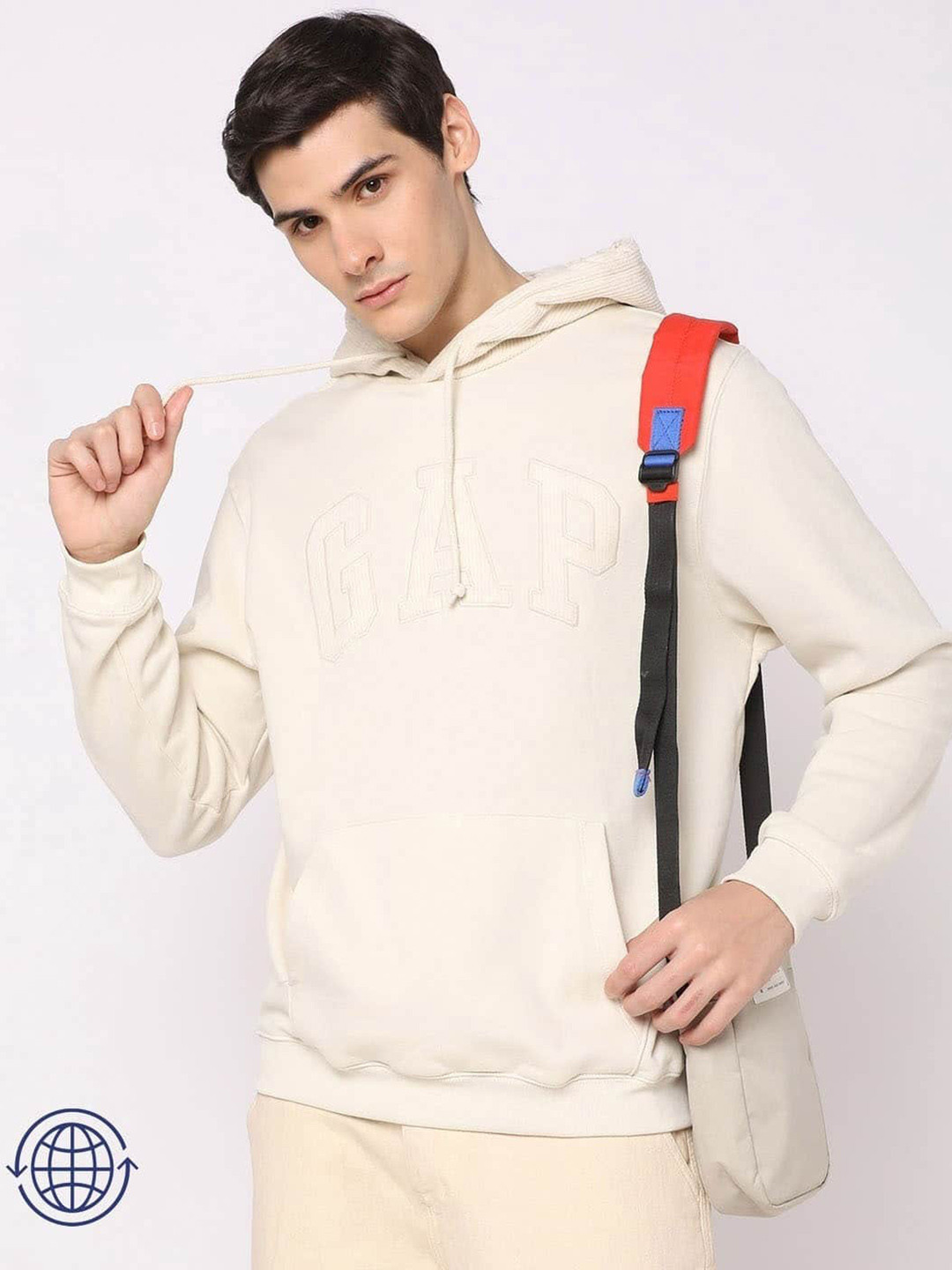 GAP Brand Logo Embroidered Applique Detail Hooded Pullover with Inner Fleece