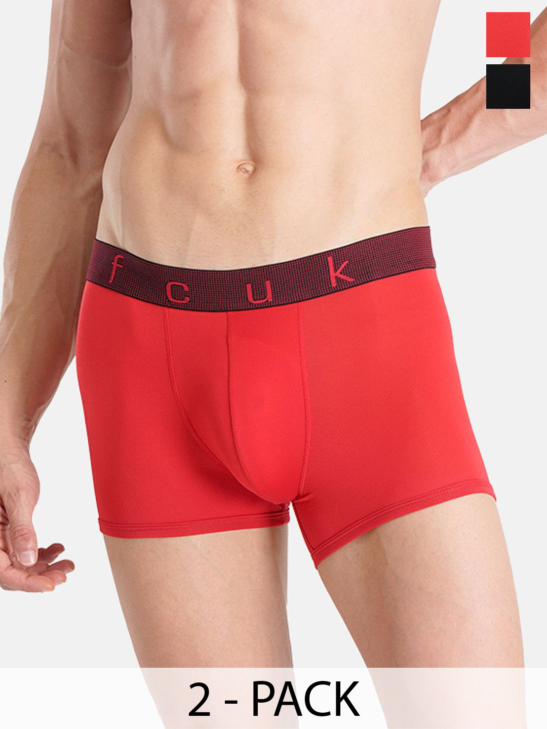 FCUK  Pack Of 2 Mid Rise Trunks GUSTON-TSALSA-JET BLACK-S