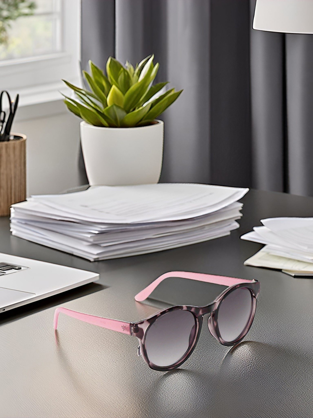 SUNNIES Unisex Grey Lens & Pink Round Sunglasses with
