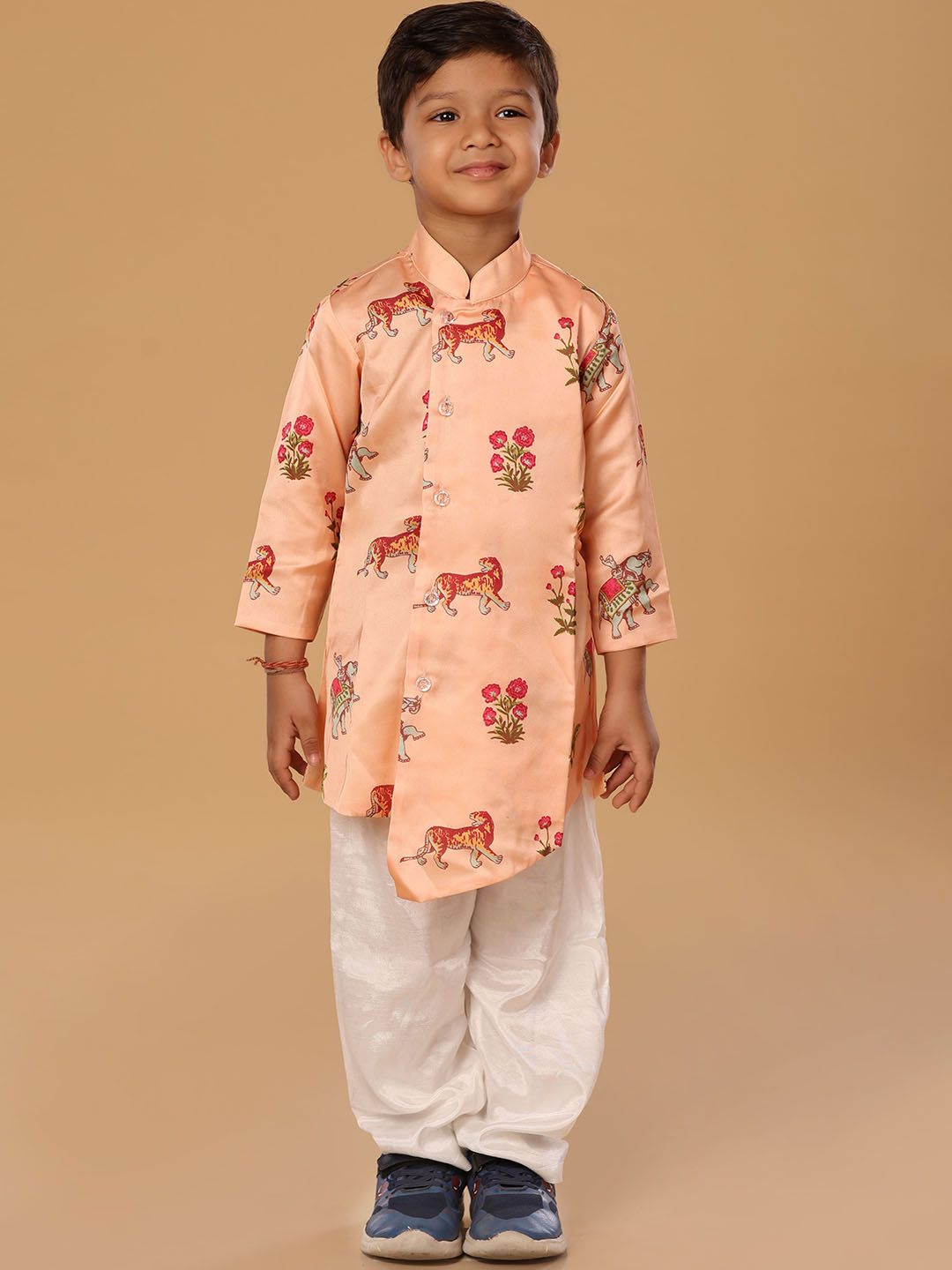 The Mini Trunk Peach Animal Print Kurta Set