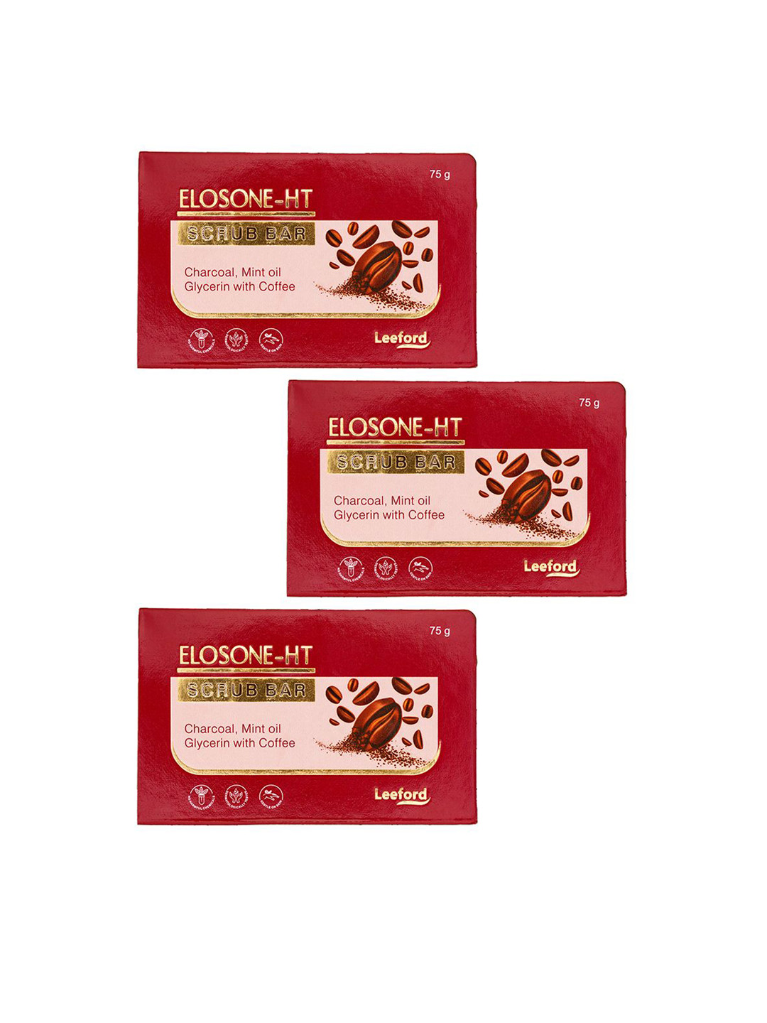 Leeford Set Of 3 Elosone-HT Scrub Bar With Charcoal - 75 g Each