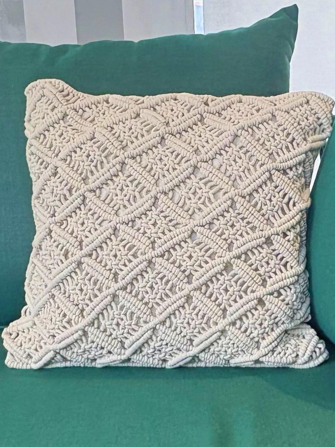 Bells & Whistles Off White Self Design Square Cushion Covers