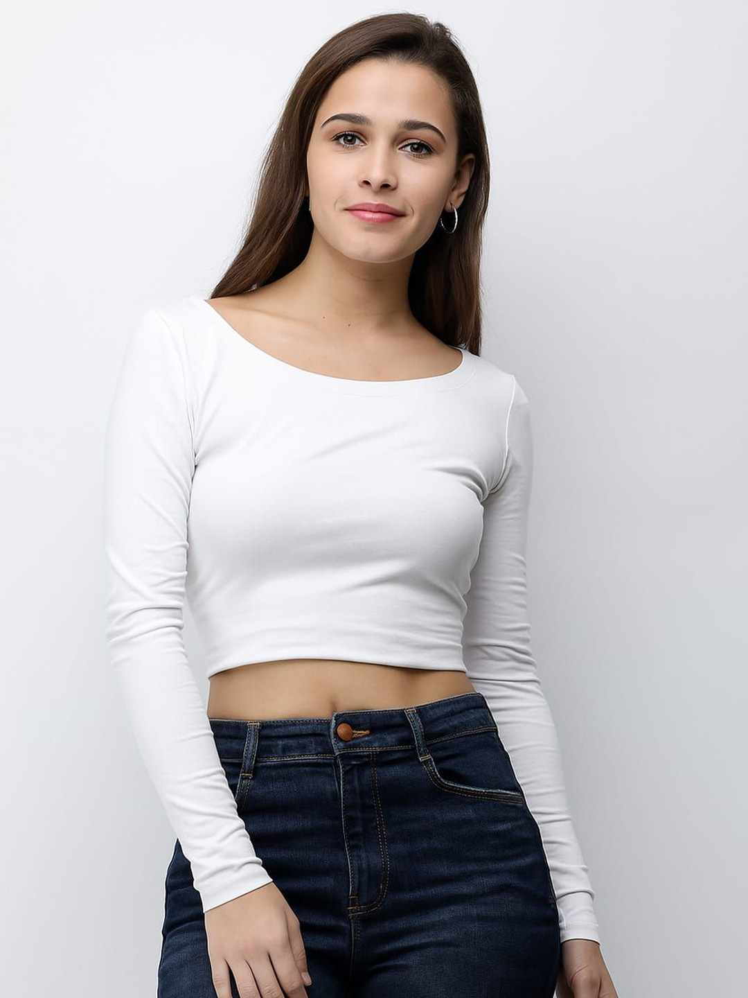 MINOS Round Neck Cotton Crop Top