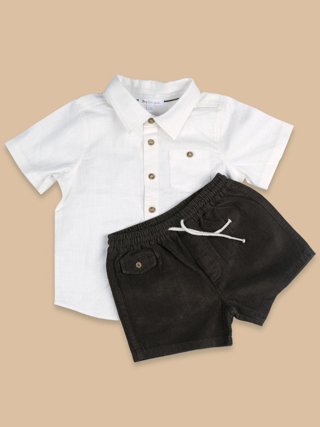 Ohmybebe Boys Organic Cotton Linen  Shirt With Shorts