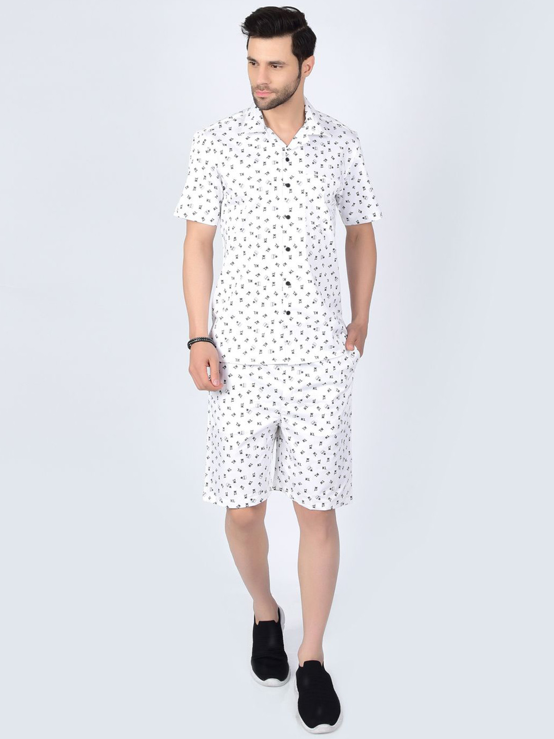 Heed Attentive Signature Printed Pure Cotton Relaxed Fit Shirt With Shorts Co-Ords