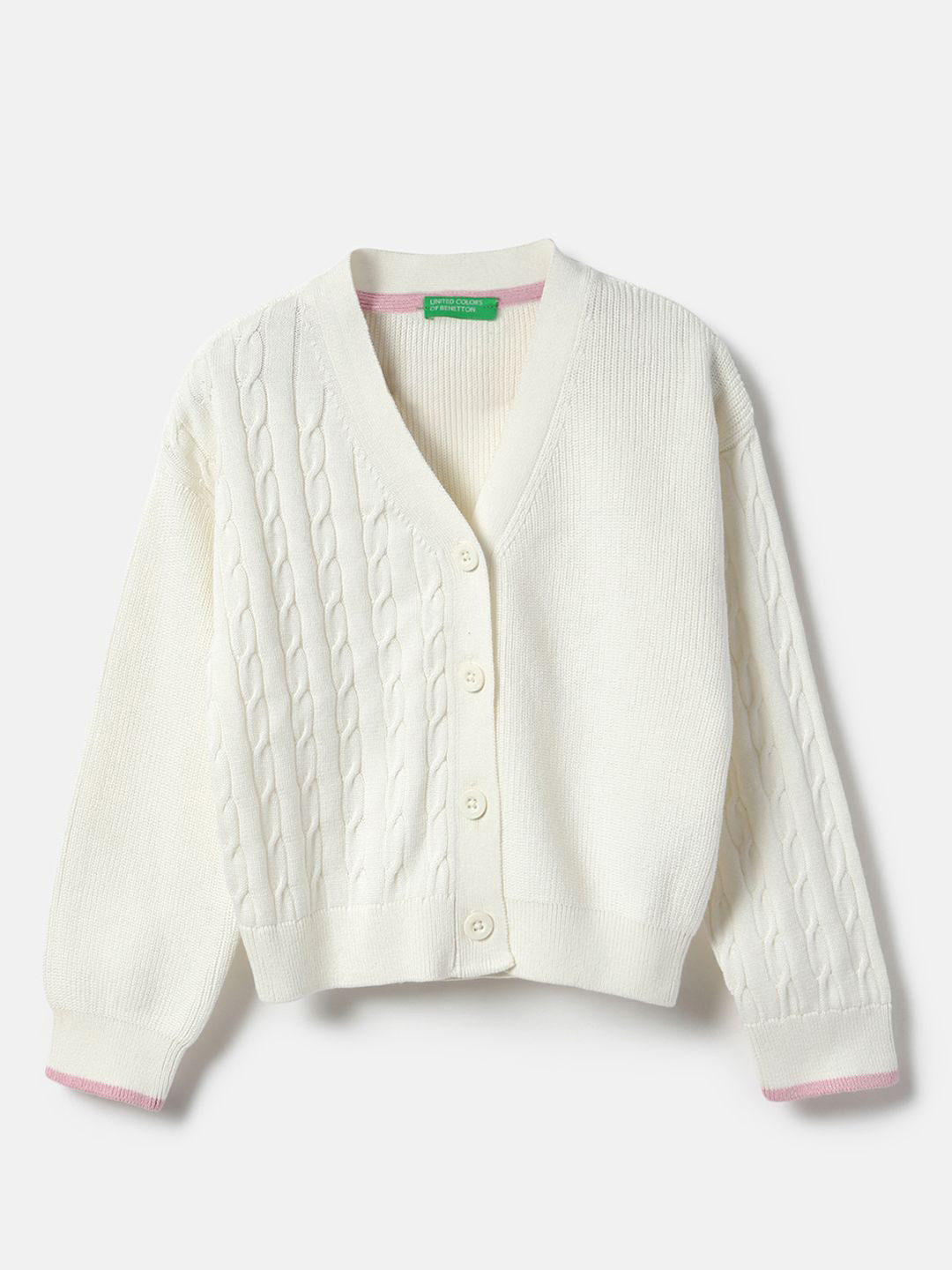 United Colors of Benetton Girls Open Knit V-Neck Cardigan