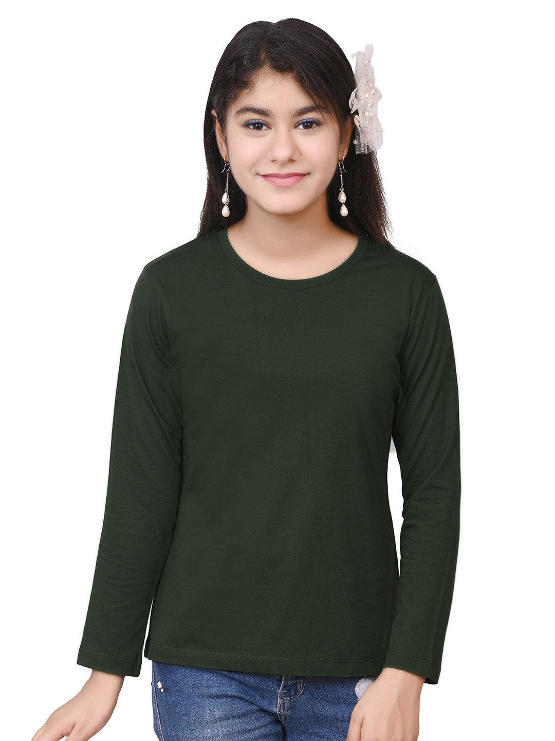 TELESTO Girls Olive Tshirts