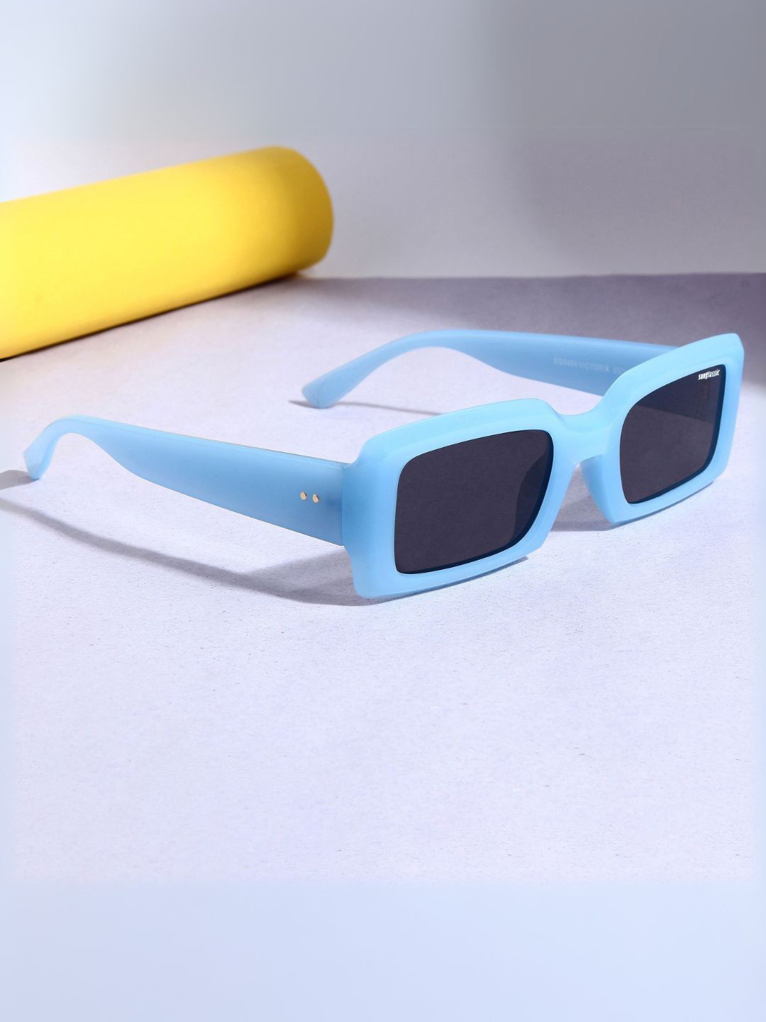 SUNGLASSIC Victoria Unisex Aqua Blue Polarized Rectangle Sunglasses Victoria-Aqua-B.Black