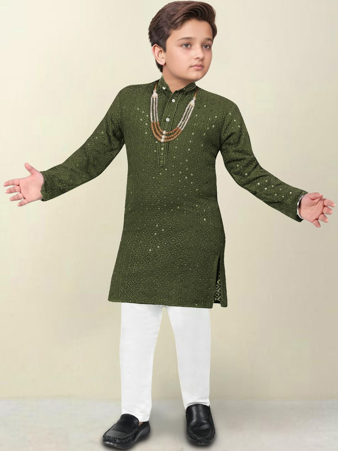 TELESTO Olive Viscose Rayon Kurta Sets