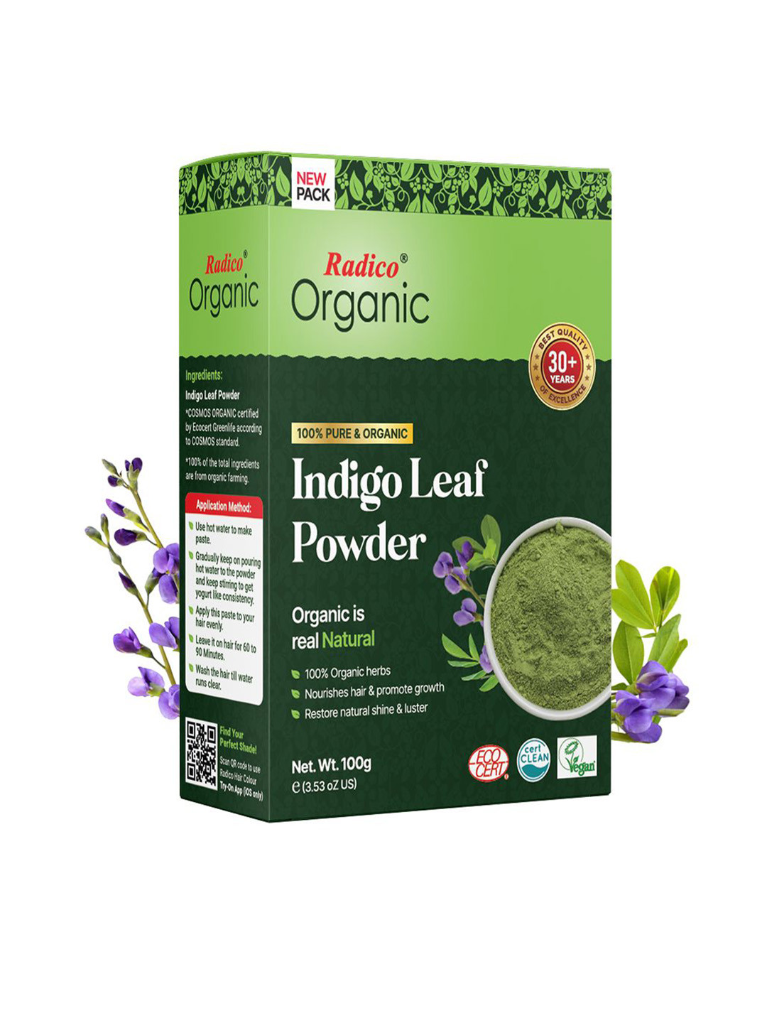 Radico Organic Indigo Leaf Powder For Shiny & Healthy Hair - 100 g