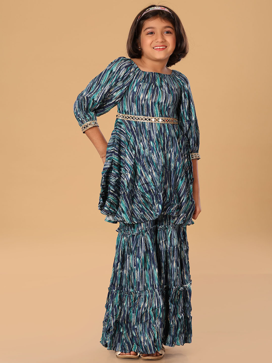 The Mini Trunk Blue Printed Boat Neck Sharara Set