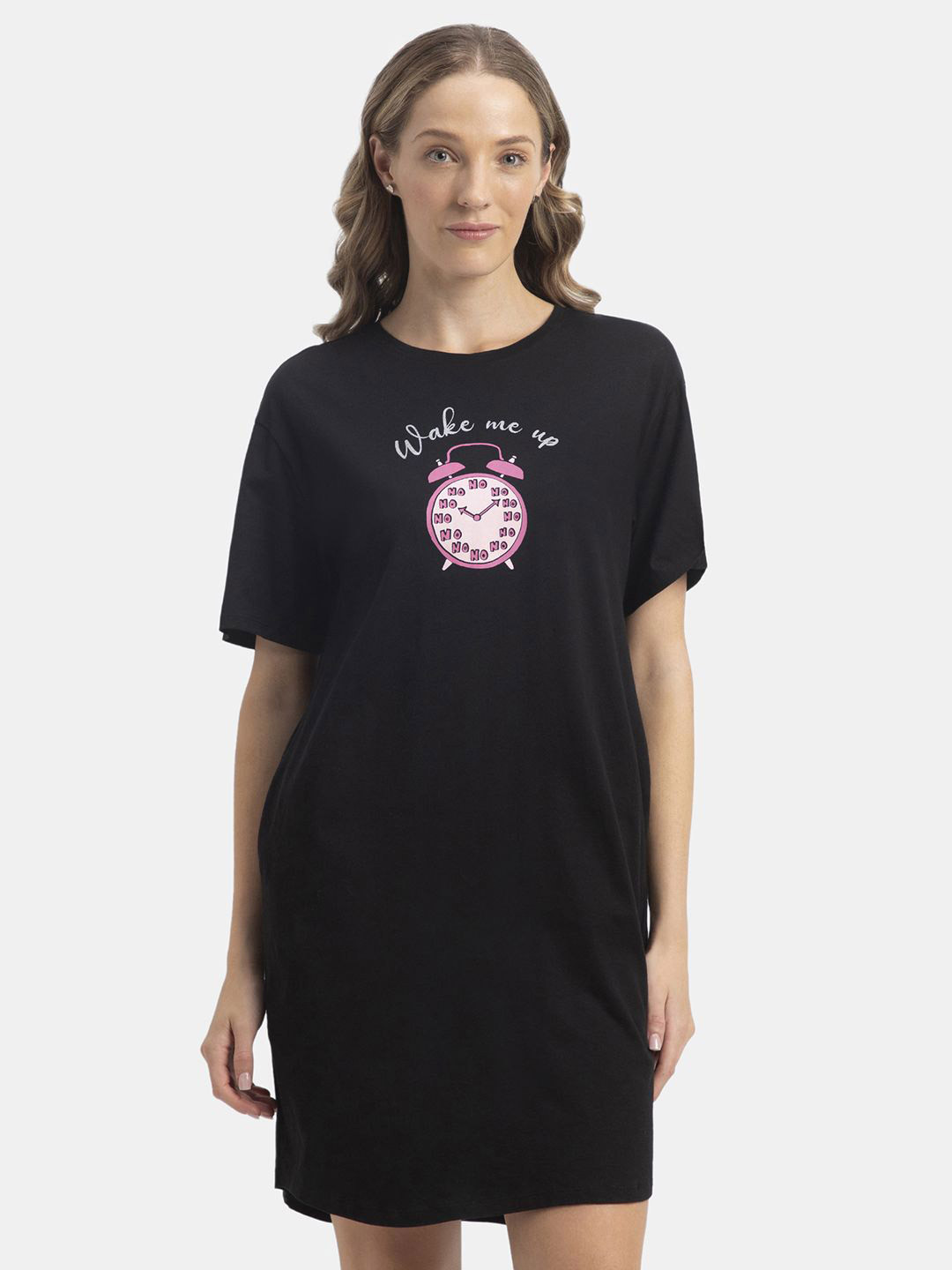 Jockey Super Combed Cotton Drop Shoulder Styled Curved Hem Printed Lounge Dress - RX90