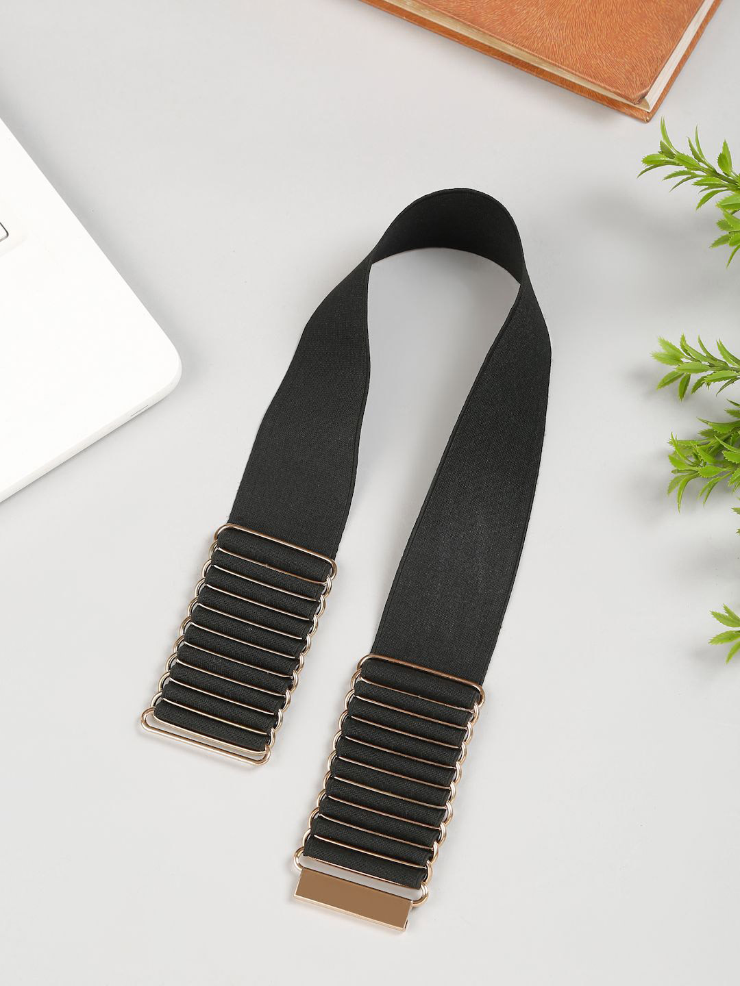 TYBELT Women Black Textured Canvas Leather Belt