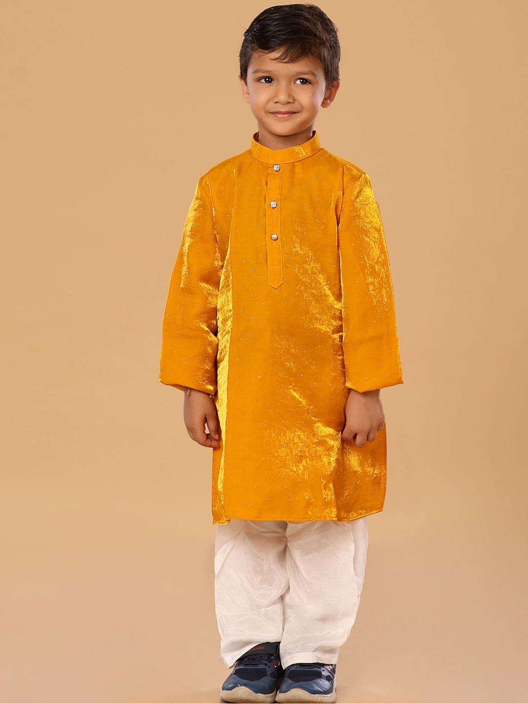 The Mini Trunk Mustard Single Silver Butti Kurta Set