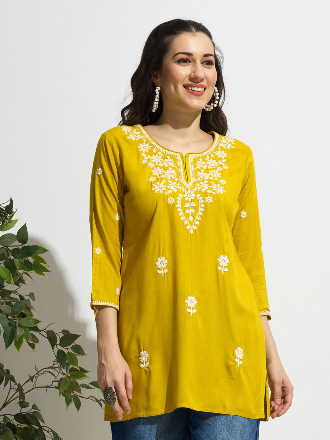 ZOLA Women Round Neckline Mustard Comfort Fit Rayon Kurti