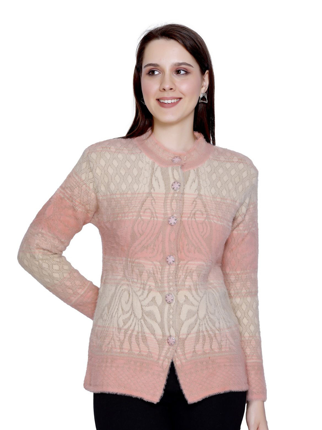 Chatanya Women Self Design Button Detail Cardigan Sweaters