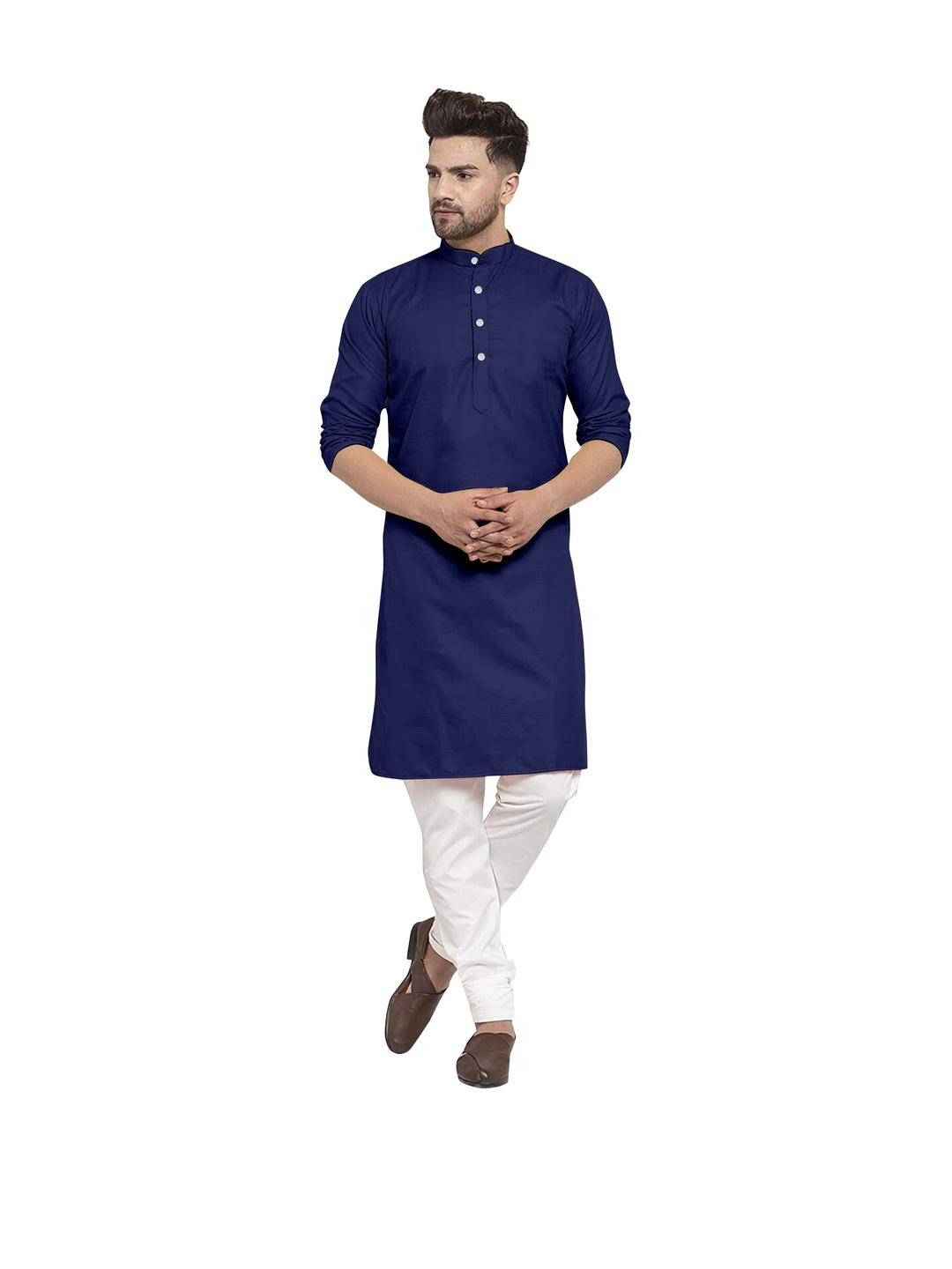 VS MALL Men Navy Blue Kurtas