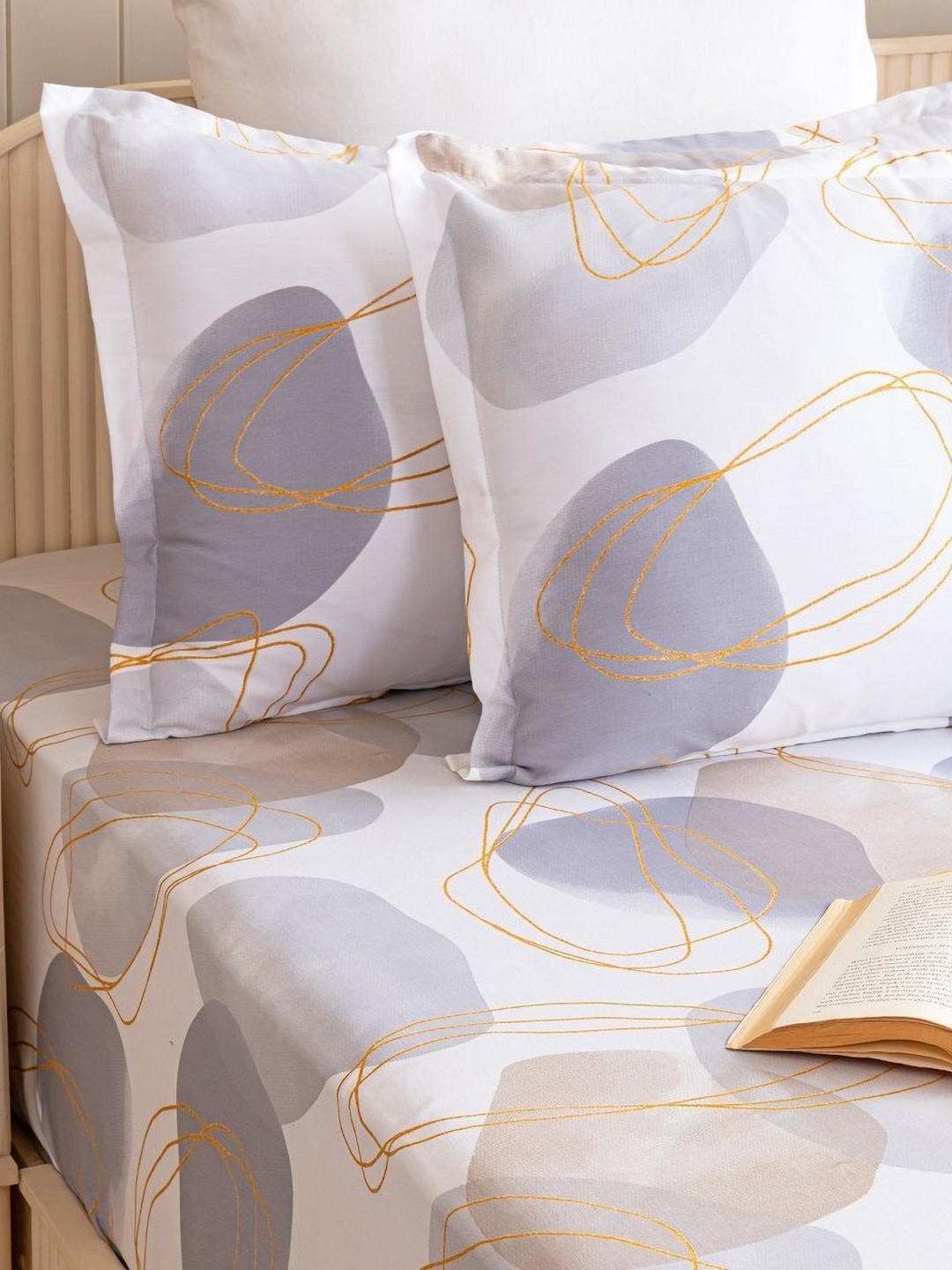 HOMEMONDE Spheres of Serenity White 2 Pieces Printed Pure Cotton Rectangle Pillow Covers