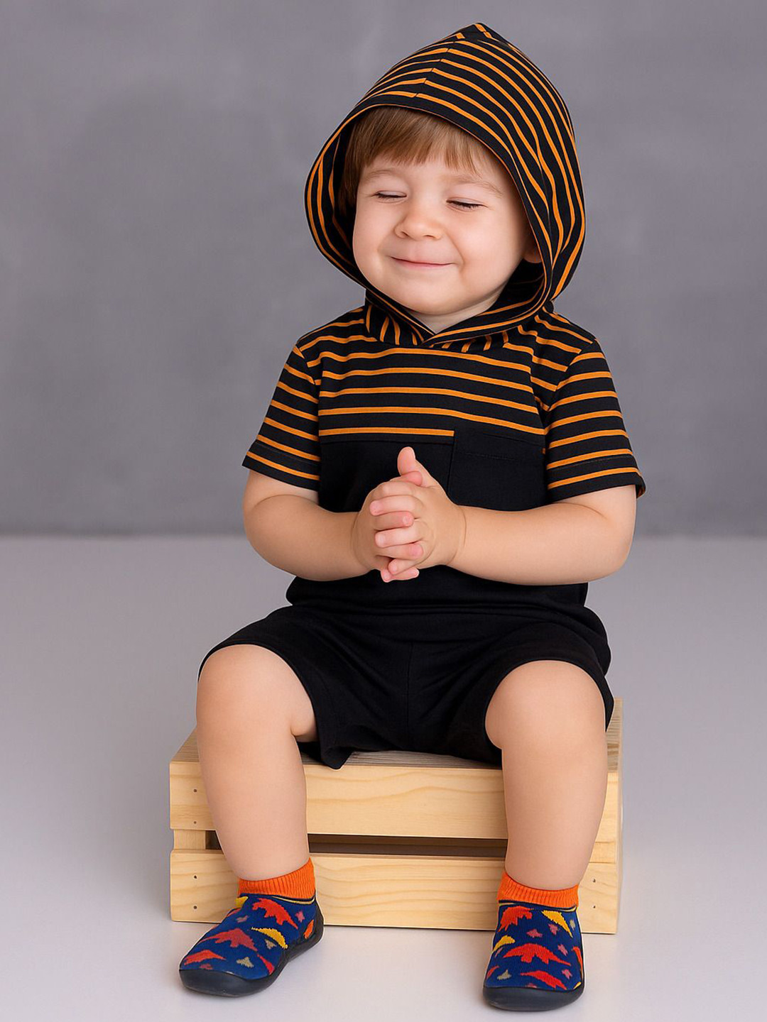 BAESD Kids Striped Hooded Short Sleeves T-Shirt With Shorts